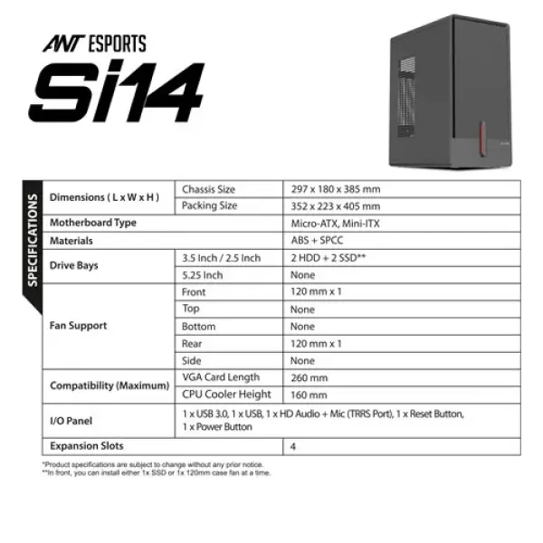 Ant Esports Si14 M-ATX Mini Tower Cabinet Black