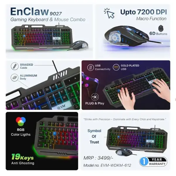 EVM EnClaw 9027 Gaming Keyboard and Mouse Combo (Black) (WDKM-612-BLACK-GREY)