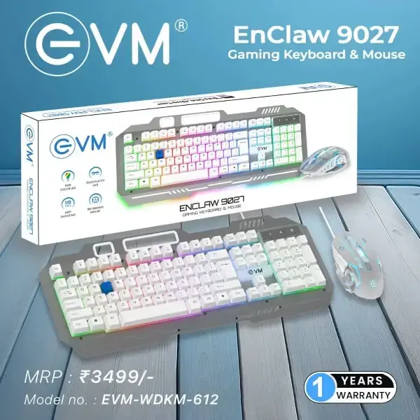 EVM EnClaw 9027 Gaming Keyboard and Mouse Combo (White) (WDKM-612-SILVER-WHITE)