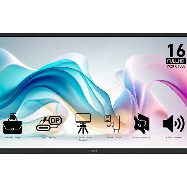 MSI Pro MP165 E6 Portable 15.6 Inch 1920 x 1080 Full HD Monitor Black
