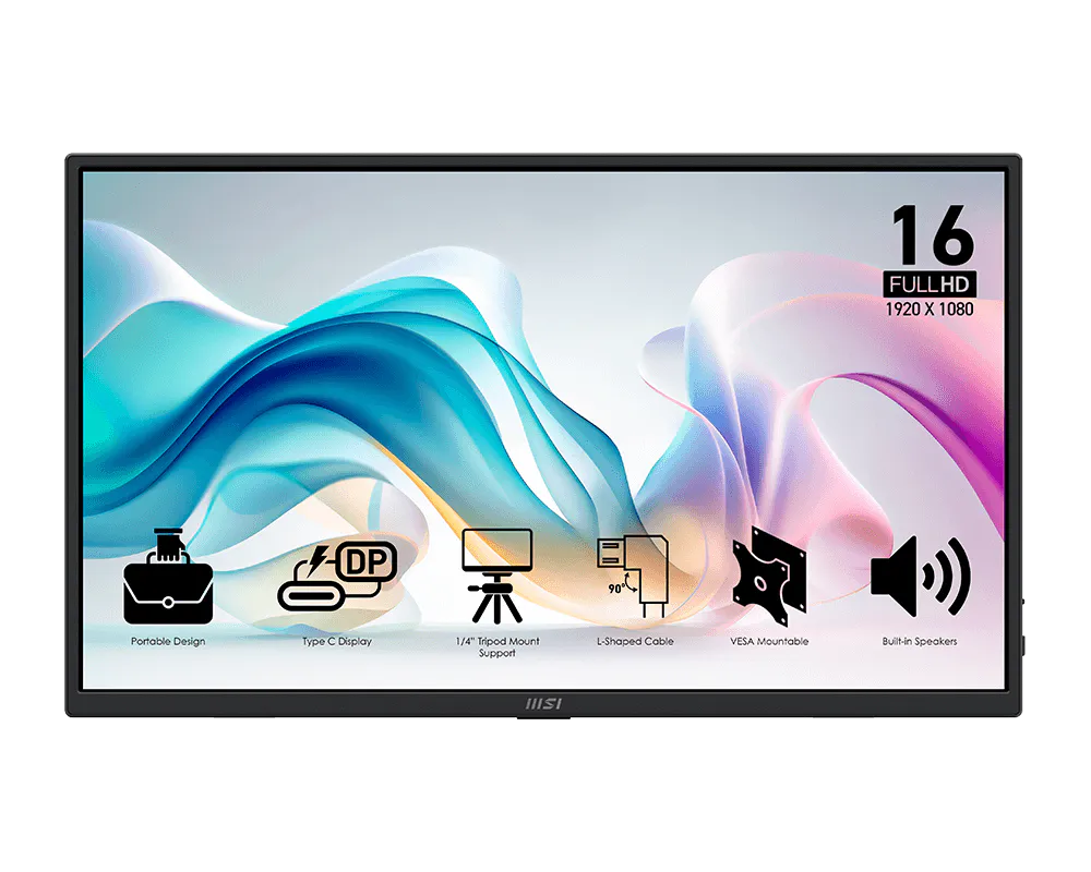 MSI Pro MP165 E6 Portable 15.6 Inch 1920 x 1080 Full HD Monitor Black