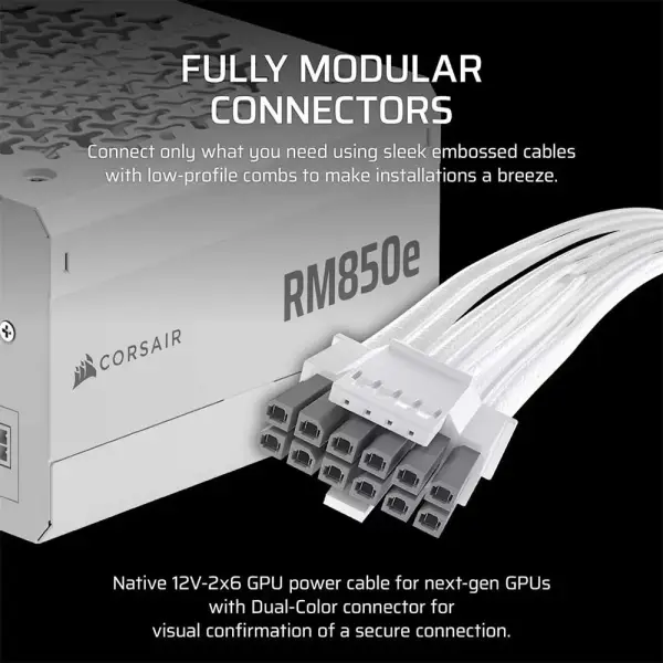 Corsair RM850E ATX 3.1 850 Watt Fully Modular Low Noise ATX Power Supply White (CP-9020293-IN)