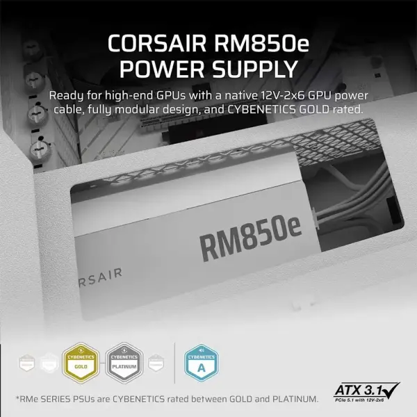 Corsair RM850E ATX 3.1 850 Watt Fully Modular Low Noise ATX Power Supply White (CP-9020293-IN)